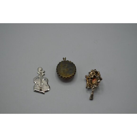 Brooch/Pendant Lot Enamel Guitar Red Flower Crown Ornate Pearl Coro - Picture 7 of 7